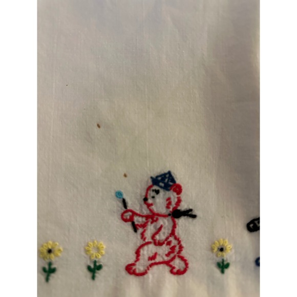 Vintage Hand Embroidered Baby Crib Flat Sheet –Bear Band Parade 31"x28 - Picture 4 of 7